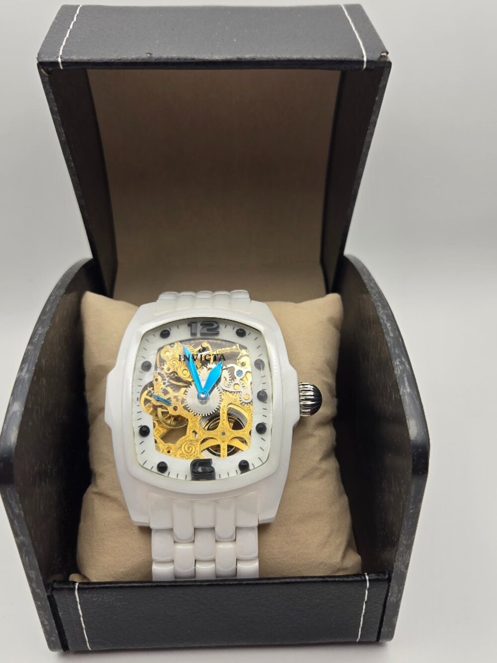Invicta Lupah 48 mm White Ceramic Gold Movement Mechanical 1114 Rare Men's Watch